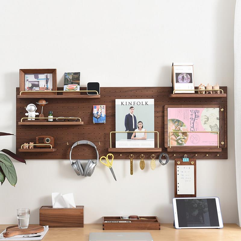 Chong black walnut hole board storage rack display hanging board hook accessories wooden solid wood wall storage customization