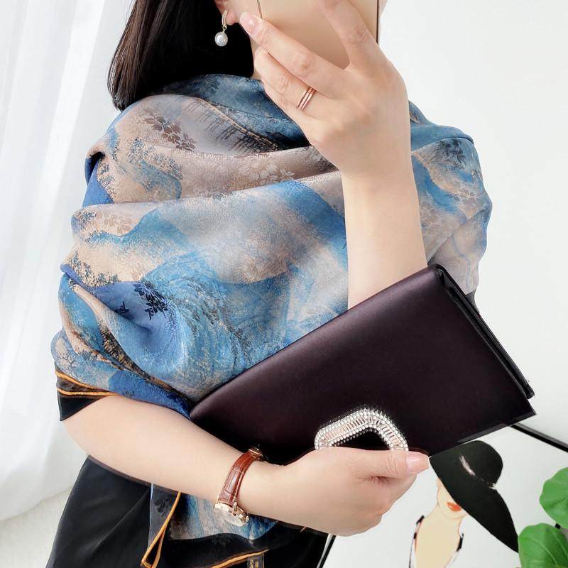 【千里江山图】双面双色香云纱大方巾优雅中国风高档送礼丝巾围巾,淘宝优惠券,粉丝福利购,淘宝优惠卷