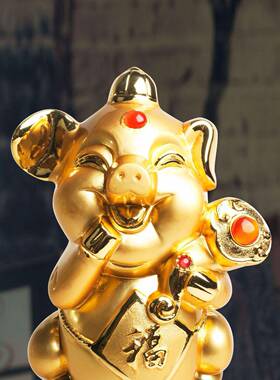 金属合金工艺品猪年水晶猪摆件旋转福猪礼品保险公司招财金猪
