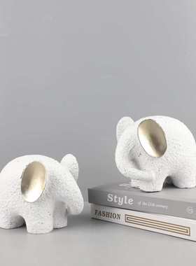 北欧创意卡通抽象树脂金耳小象动物摆件玄关卧室儿童房家居装饰品