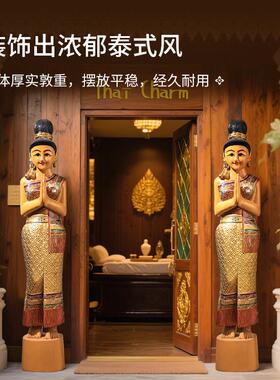 异丽东南亚风格木雕泰国饭厅迎宾女人偶软装饰品泰式风情木偶摆件