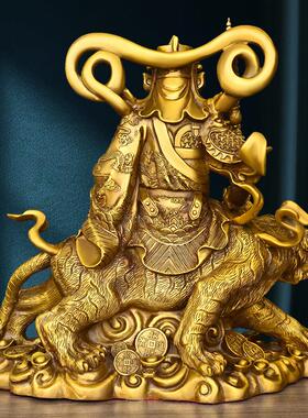 铜赵公明像件纯黄铜摆武财神爷神店铺家用佛堂供ZML骑养虎财神赵