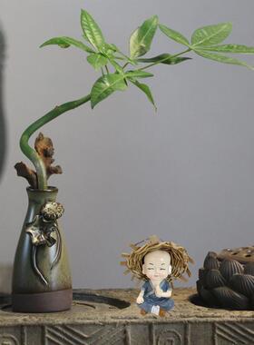 水培发财树易活茶宠小花器功夫茶道配件茶桌茶具盘小摆件室内植物