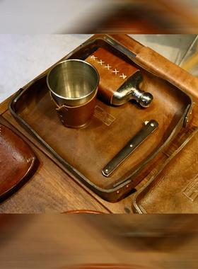 荒野之息复古头层植鞣养牛皮钥匙醒草手表干酒杯桌茶几置物收纳盘