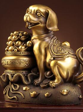 铜狗摆件纯黄铜大号家居摆设客厅玄关招财坐地生财狗装饰工艺礼品