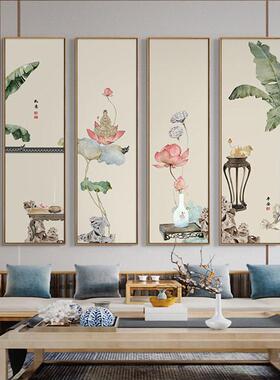 源头工厂新中式客厅装饰画酒店大厅油画中国风山水画水墨四联挂画
