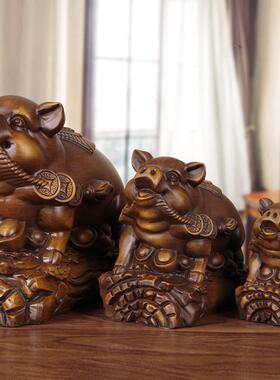 实木雕猪摆件工艺品招财猪创意手工生肖猪客厅玄关酒柜前台装饰品