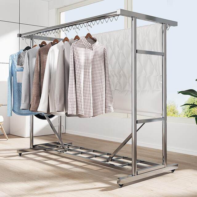 Rural yard clothes rack stainless steel floor-standing thickened household outdoor balcony outdoor windproof sheets and quilt cover