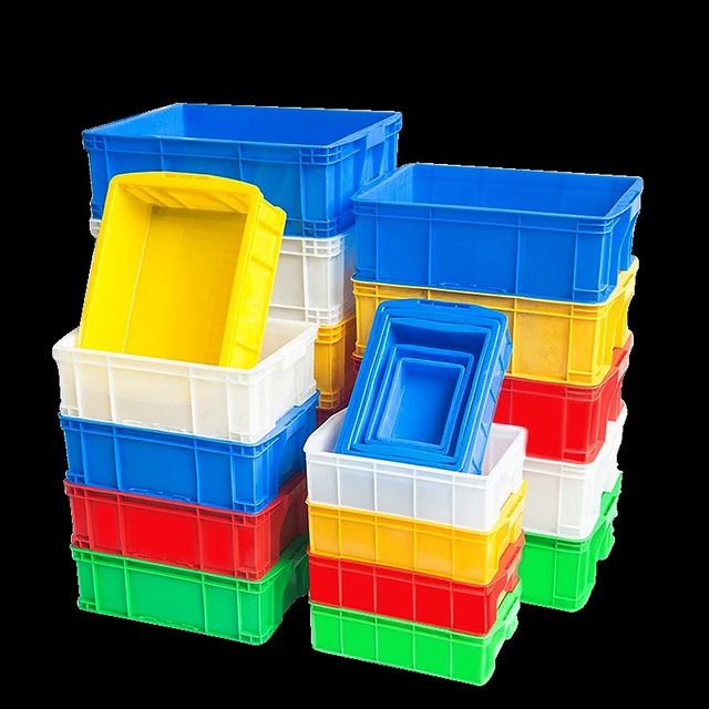 Preferred plastic turnover box large logistics rubber frame rectangular storage basket blue T-turtle storage box white belt