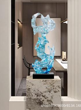 现代新中式太湖石摆件高EJK艺档象术透明落地雕塑酒大店堂工艺抽