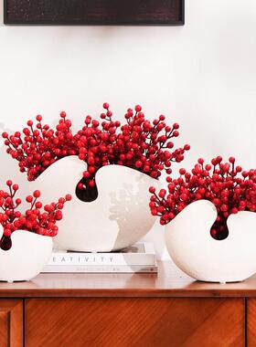 现代简约红果蛋壳陶瓷花瓶玄关柜斗柜客厅鞋柜摆件书房喜庆装饰品