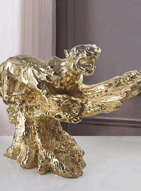 树脂电镀工艺品75CM长金钱豹摆件欧式家居电视柜办公室桌面饰品