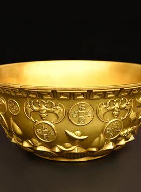新款直销黄铜莲花底聚宝盆摆件金碗存钱罐家居玄关办公室装饰乔迁