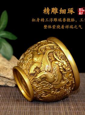 铜缸纯铜招财貔貅缸家用复古聚宝盆存钱罐风水麒麟缸送礼桌面摆件