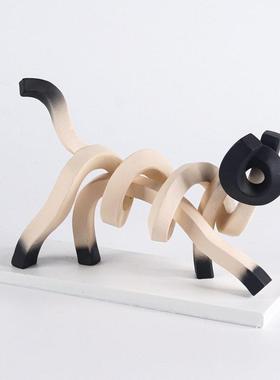 现代简约创意抽象艺术线 线条猫咪招财摆件酒柜电视柜动物软装饰