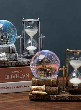 家居装饰覆古水晶球沙漏计时器客厅艾菲尔铁塔创意装饰新年礼物