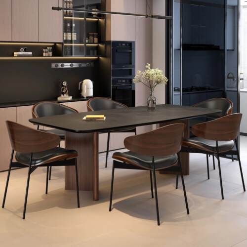 意式极简小户型长方形家用客厅现代简约岩板餐桌轻奢组合实木桌脚 - 图2