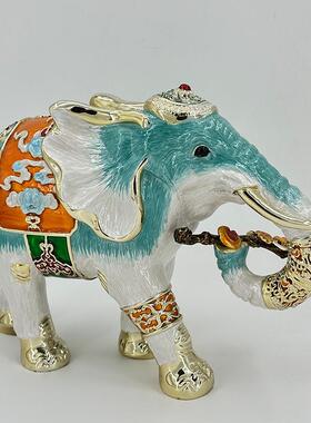 轻奢高端珐琅彩招财大象摆件一对入户玄关客厅别墅样板房装饰品