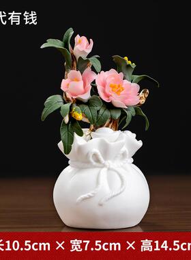正品面新中式手工招财陶瓷花《代代有钱摆件客厅》办书公室房桌装