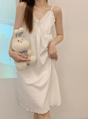 Summer White nightgown Pajamas for Women Night Dress白色睡裙