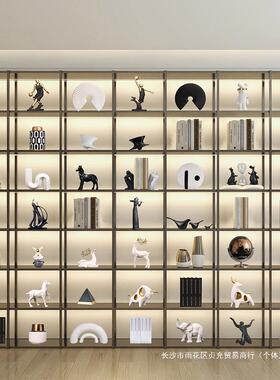 新中式轻奢高档家饰居装品件书套装柜厅客办摆公室展示柜软装工艺