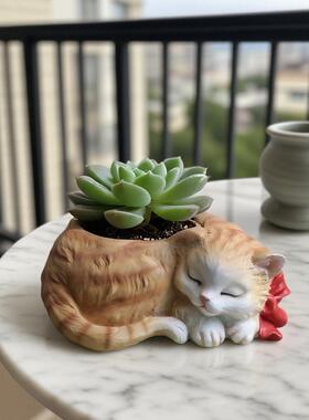 树脂可爱的猫咪花盆多肉花卉阳台庭院房间装饰造型盆景家居摆件