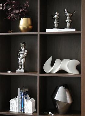 意式轻奢黑金银色花器组合摆件酒店样板间客厅艺术高端软装饰品