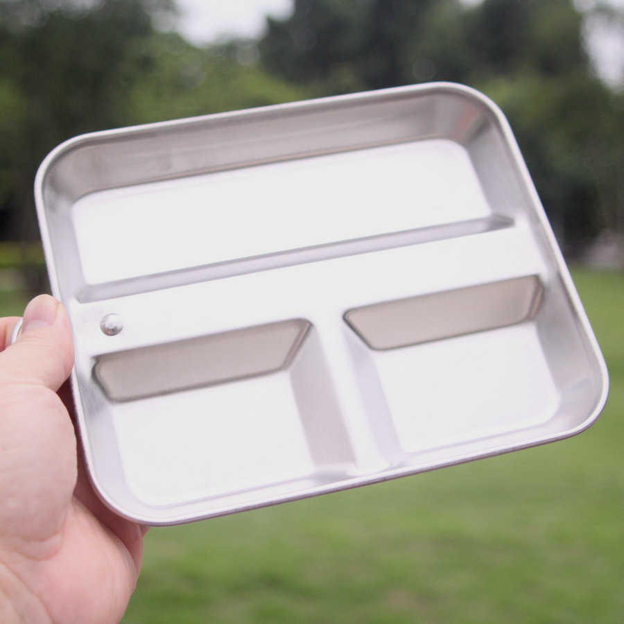 户外不锈钢304炊具饭盒 便携式野营套锅1-2人 美式单兵炊具饭盒 - 图2