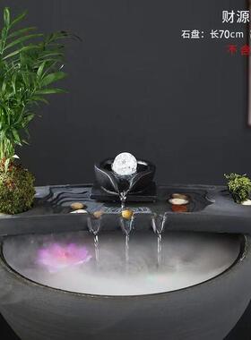 古法养鱼过滤器乌金石流水摆件水族循环增氧机鱼缸石槽造景摆件
