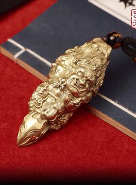 全铜金刚降魔杵手把件男士随身护身符四面佛像三面法器黄财神菩萨