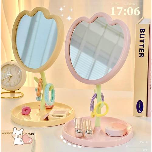 镜子化妆镜桌面台式ins风郁金香公主镜梳妆台奶油风简约高级感 - 图3
