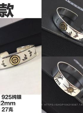 正品不同银匠高桥银羽毛鹰老松石开口手镯绿个性纯复古宽版情侣素