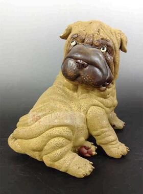 陶瓷工艺品石湾公仔家居装饰品礼品客厅招财生肖摆件可爱大沙皮狗