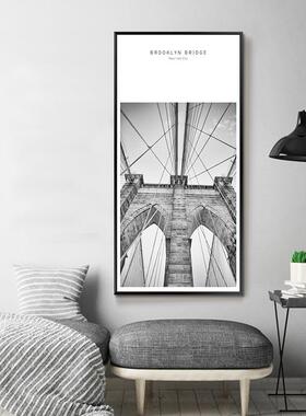 看世界 现代简约黑白工业风玄关装饰画走廊壁画建筑大桥摄影挂画