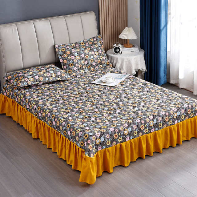 2025 new princess style bed skirt single piece bed cover dustproof four season bed cover with skirt edge cotton bed skirt sheet