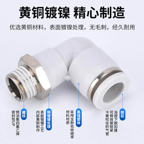 气管快速接头PL8-02螺纹弯通L型气动快插PL4-M5/6-01/10-03/12-04 - 图1