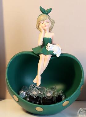 现代创意抱猫148女孩心形装收纳摆件入户关钥收纳客厅房玄间家匙