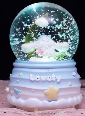 星空萌宠水晶球音乐盒透明发光旋转可爱狗狗精品店学生礼品
