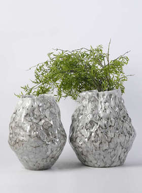 现代简约新中式荷叶边花盆花器摆件样板间售楼部客厅玄关花瓶装饰