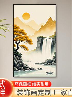 入户玄关装饰画酒店工装新中式山水风景挂画客厅过道走廊背景墙画
