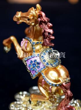 马上有钱珐琅首饰盒金钱马摆件手工艺品创意家居生肖马年礼品