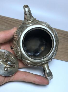 仿古铜器白铜镀银 铜壶茶壶水壶 酒壶小铜壶 莲花壶工艺品收藏