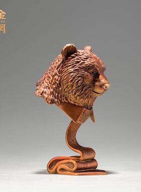 铜金岁月雄姿英发熊首黄铜摆件客厅玄关壁龛兽首铜雕像工艺品摆件