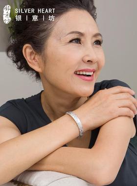 高档龙凤银女手炼99的9银实心开口纯银手炼为老人奶9奶生日礼物纯