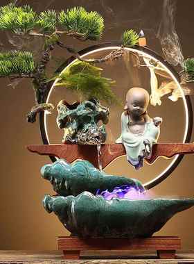 高档流水摆件新中式创财意办公室桌面高循环招山厅玄关乔迁客开业