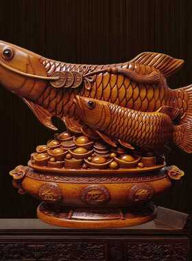 新款直销木纹色双鱼摆件鱼跃龙门招财发财办公室装饰树脂工艺品跨