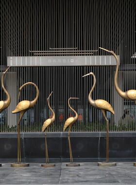 玻璃钢彷真动物仙鹤摆件别墅庭院假山水池造景抽象彷铜丹顶鹤雕塑