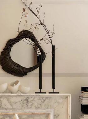 侘寂风法式铁艺烛台摆件玄关电视柜酒柜装饰黑色轻奢高级感细花瓶