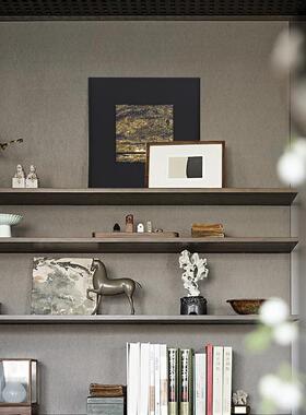 轻奢中式现代样板间展示柜陈列搭配装饰艺术皮革鎏金布艺挂画装饰