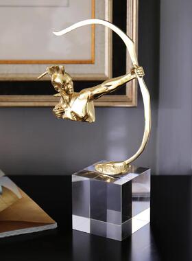 轻奢大理石铜件欧式新中式美式弓箭人侠客摆件样板房书房家居装饰